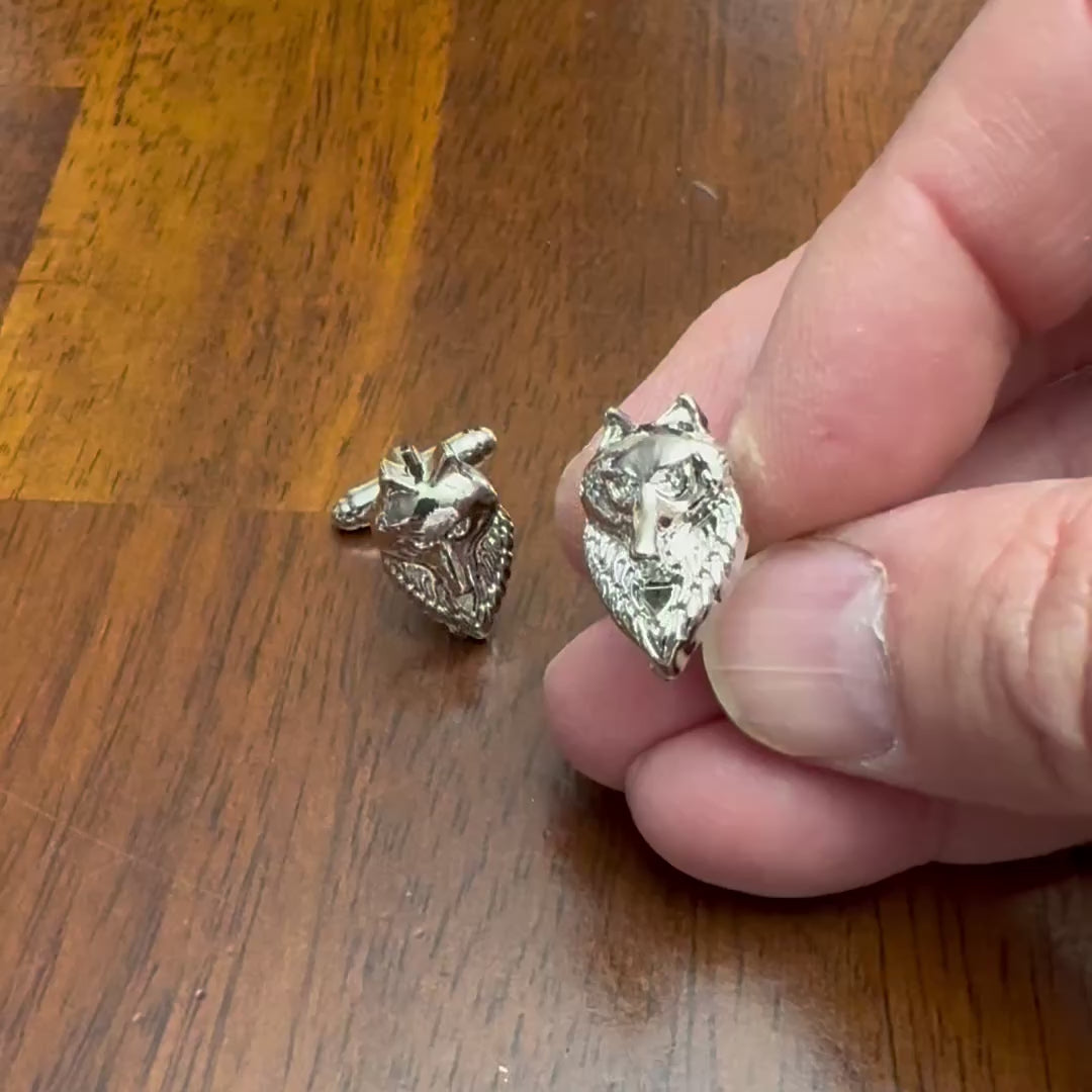Silver Wolf Head Cufflinks video 
