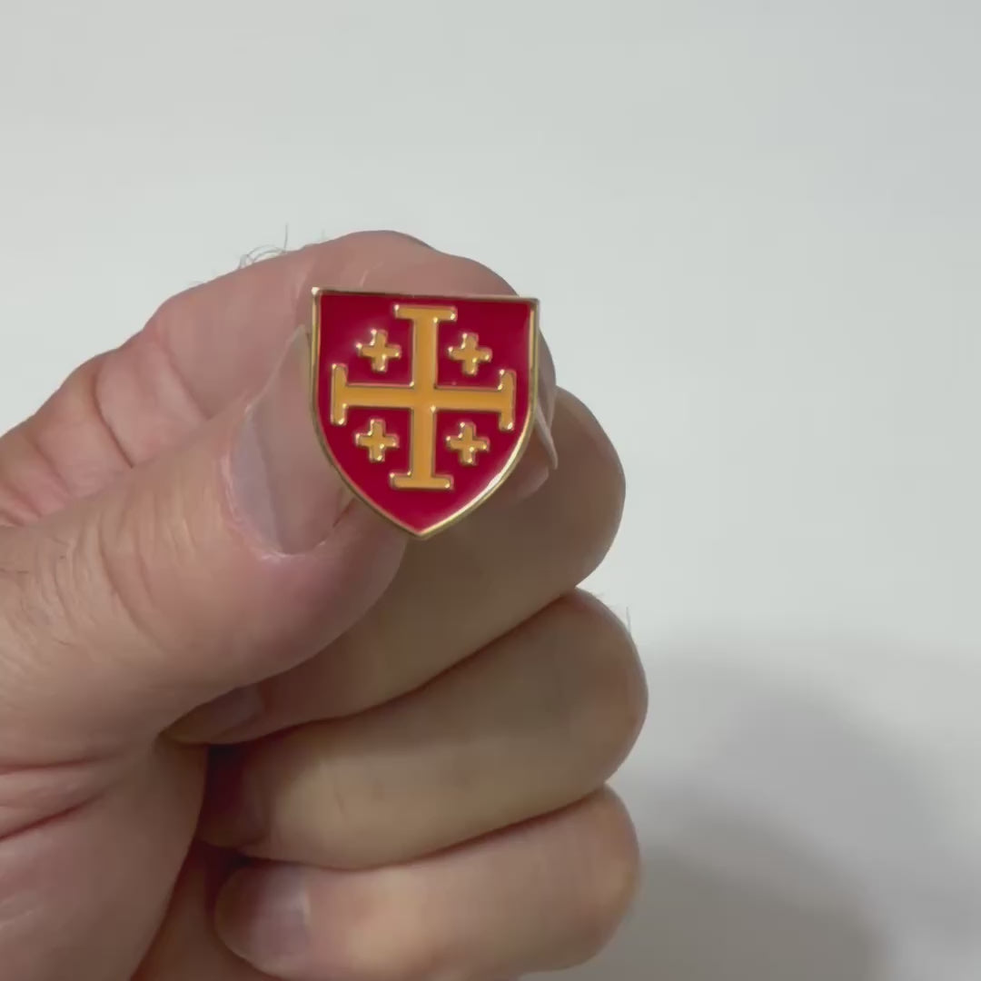 Jerusalem Cross gold and red enamel lapel pin