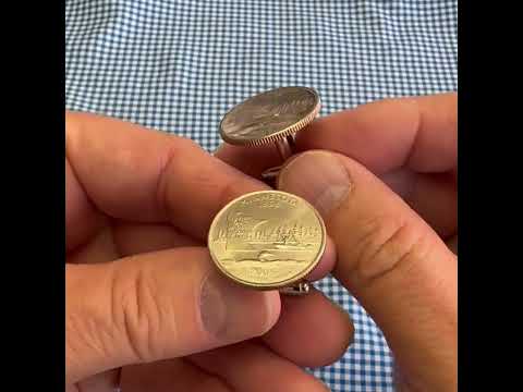 Minnesota State Quarter Coin Cufflinks Uncirculated U.S. Quarter 2005 Cuff Links Enamel Backing Cufflinks
