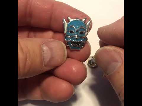 Ninja Lapel Pin Samurai Ninja Warrior Mask Enamel Pin Silver Tone Lucky Blue Tie Tack