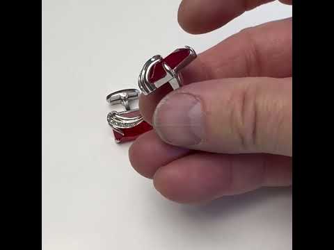 Cufflinks Jeremiah bloodstone Cut Red Crystal Silver Wing Band Cuff Links