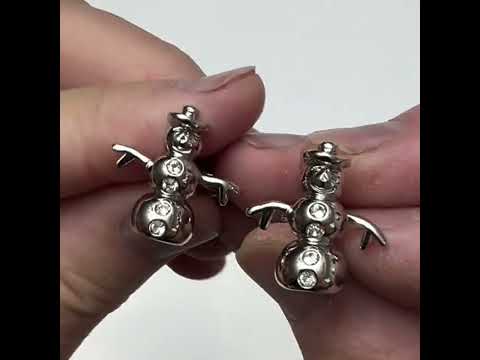 Silver Snowman Cufflinks – Holiday Cufflinks with Crystal Accents