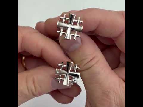 Jerusalem Cross Cufflinks Crusaders Shield Cut Out Design Silver Tone 3D Five-Fold Cross Cuff Links