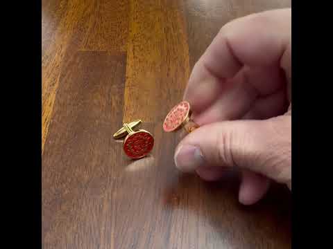 Red and Gold Chinese Symbol Cufflinks – Elegant Enamel Luck & Prosperity Design