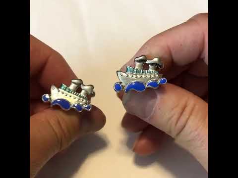 Cruise Ship Cufflinks – Silver & Blue Nautical Cuff Links for Travel Lovers