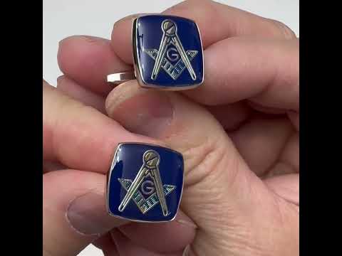 Freemason Cufflinks Freemasonry Pin Silver Blue Polished Cuff Links Masonic