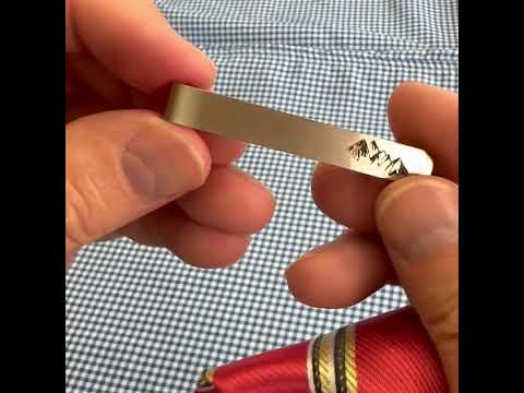 Silver mountain tie bar with engraved peak design — adventure-inspired accessory for outdoor enthusiasts by JayPins.