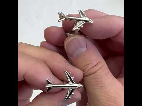 Silver Airplane Cufflinks – Aviation Pilot Jet Plane Men’s Accessories
