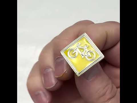 Bicycle Road Sign Lapel Pin – Yellow Enamel Bike Symbol Pin