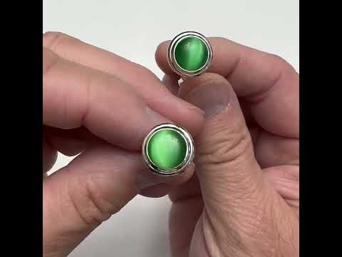 Green Cats Eye Cufflinks Straight Power Post Design Fully Detailed Double Ended Chrysoberyl Cuff Links Groomsmen Cufflinks Wedding Cufflinks