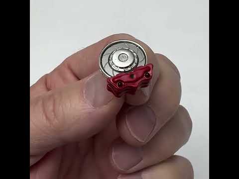 Auto mechanic gift lapel pin with silver rotor and red enamel caliper