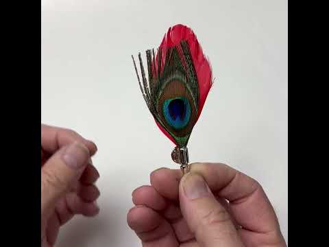 Red Peacock Feather Lapel Pin – Real Feather Boutonniere Style Pin | Red Accent Feather Tie Tack for Men’s Suits, Weddings, Jackets & Hats