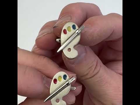 Silver Artist Palette & Paintbrush Cufflinks – Painter Gift, Art Teacher Accessory, Creative Formalwear