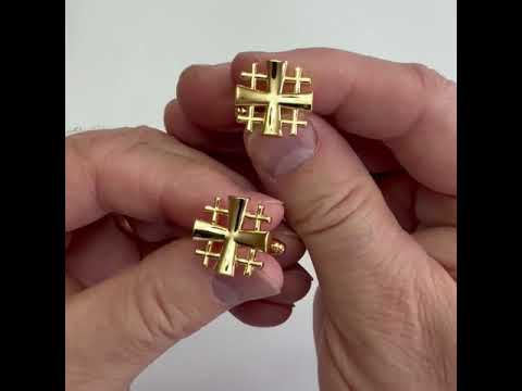 Gold Jerusalem Cross Cufflinks – Crusader Shield Cut-Out Design | Christian Faith Cufflinks for Men | Religious Gift for Grooms & Fathers