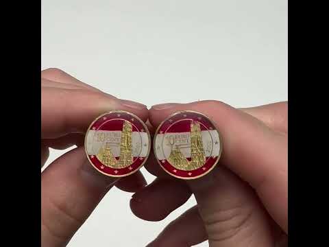Hand-Painted Euro Coin Cufflinks – Rare 10 Euro Cent Design with Gold Trim – Collectible Coin Cuff Links for Men