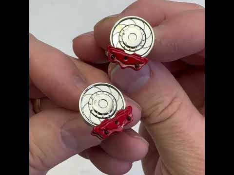Silver and Red Disc Brake Cufflinks – Racing Car Enthusiast Accessory for Men