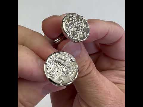 Embossed Watch Design Cufflinks Silver Watch Movements Cuff Links