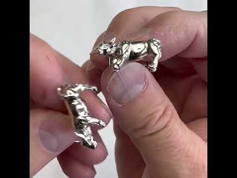 Solid 925 sterling silver bull cufflinks with bullet-back closure