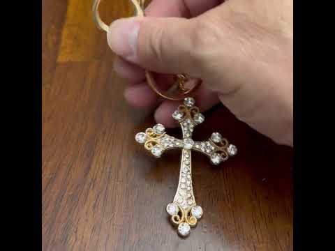 Gold Cross Keychain with Crystals – Religious Christian Key Ring Gift