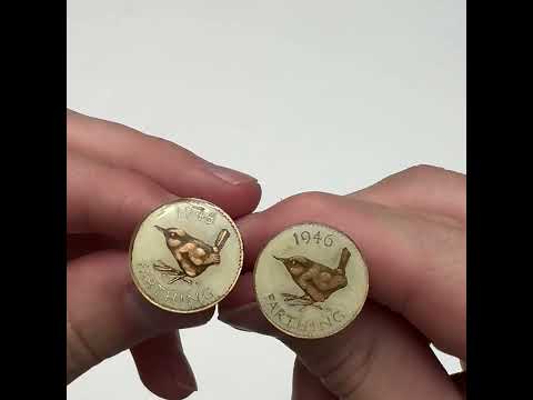 Hand-Painted British Farthing Coin Cufflinks 