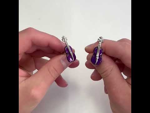 Men's Cufflinks Violin Deep Purple Enamel Silver Detailed Trim Cuff Links Music Lovers Gift Orchestra