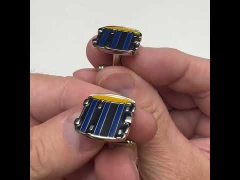 Silver & Black Blue Drum Cufflinks