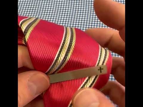 Silver stainless steel tie bar with black cross design — elegant religious accessory for men, handmade by JayPins.