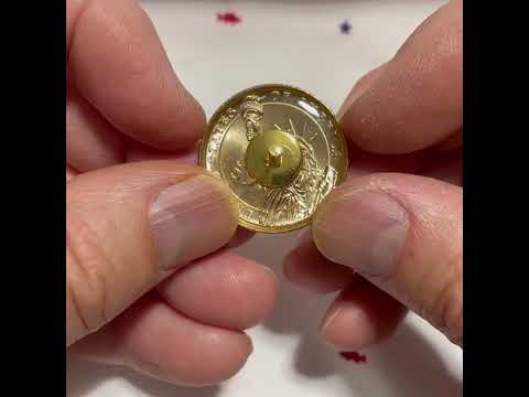 John Adams Presidential Dollar Lapel Pin, Uncirculated One Gold Dollar Coin Enamel Pin