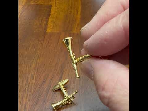 Trumpet Cufflinks Gold 3D Design Music Band Musician