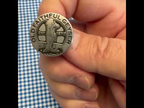 Yellowstone National Park Old Faithful lapel pin antique silver