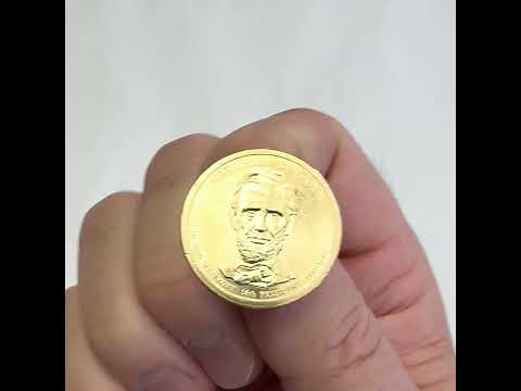 Abraham Lincoln Presidential Dollar Lapel Pin, Uncirculated One Gold Dollar Coin Enamel Pin
