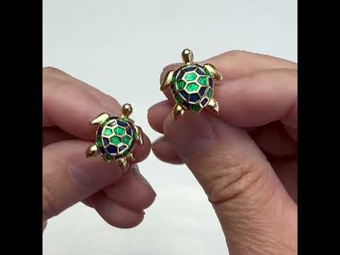 Sea Turtle Cufflinks Tropical Turtle 3D Ocean Gold Tone with Shades of Blue and Green Enamel Unique Cool Beach Sea Turtle Gift Vacation