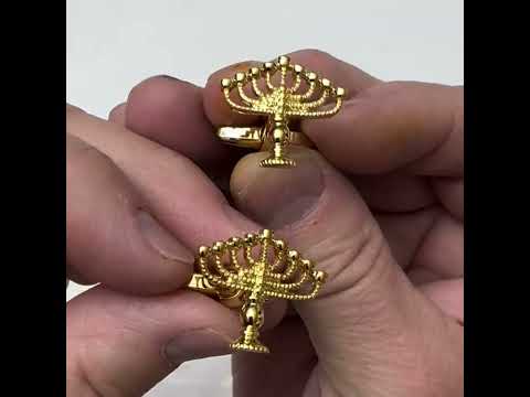 Gold Menorah Cufflinks – Elegant Hanukkah & Judaica Gift by JayPins