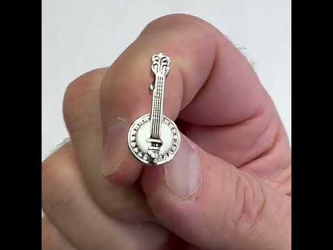 Banjo Pin Silver with White Enamel Pin Bluegrass Old Time Fun