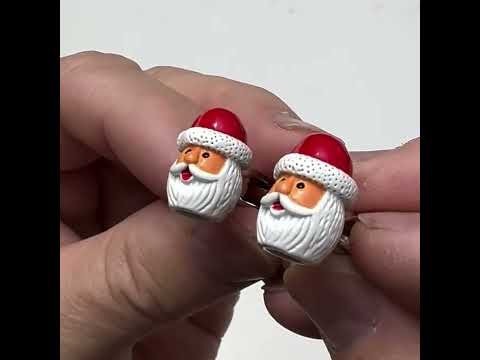 Santa Claus Cufflinks Christmas Time Red Enamel with White Trim Gifts Holiday Christmas Cuff Links