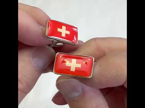 Switzerland Flag Cufflinks – Red and White Swiss Cross by JayPins | Patriotic Gift for Men