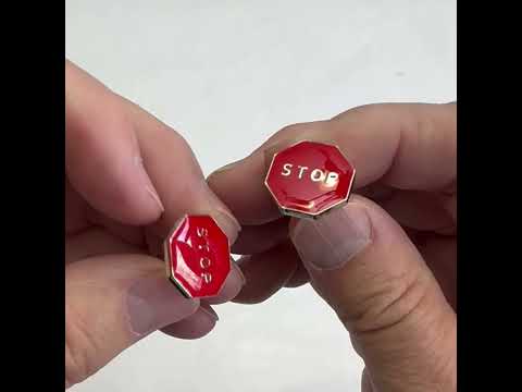 Stop Sign Cufflinks Stop Street Sign Red Enamel with Silver Highlights Cuff Links