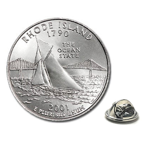 Rhode Island State Quarter Coin Lapel Pin Uncirculated U.S. Quarter 2001 Tie Pin