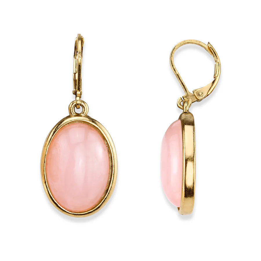 Women's Earrings Rose Quartz Jewelry Oval Gemstone Drop Earrings