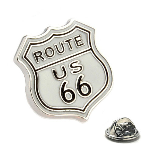 Route 66 Hwy Sign US 66 Lapel Pin White and Black Enamel Pin