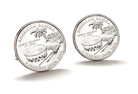 Samoa Coin Cufflinks Uncirculated U.S. Quarter 2009 Cuff Links Enamel Backing Cufflinks