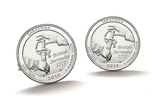 Saratoga National Historical Park Coin Cufflinks Uncirculated U.S. Quarter 2015 Cuff Links Enamel Backing Cufflinks