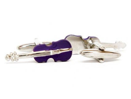 Men's Cufflinks Violin Deep Purple Enamel Silver Detailed Trim Cuff Links Music Lovers Gift Orchestra