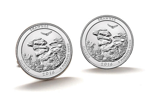 Shawnee National Forest Coin Cufflinks Uncirculated U.S. Quarter 2016 Cuff Links Enamel Backing Cufflinks