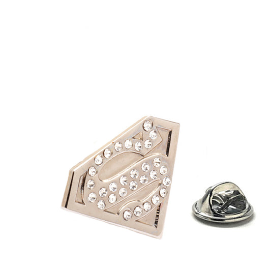 Superman logo pin with rhinestones on a white background