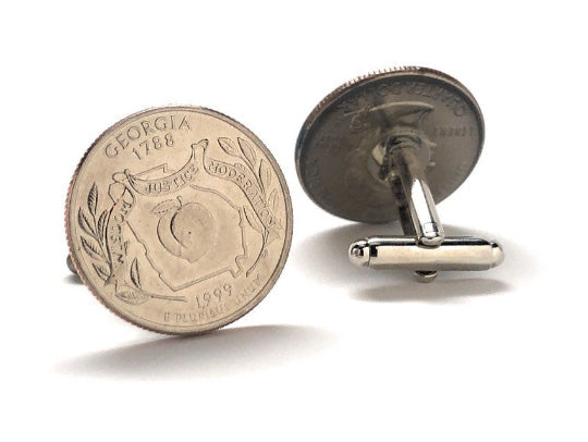 Georgia State Quarter Coin Cufflinks Uncirculated U.S. Quarter 1999 Cuff Links Enamel Backing Cufflinks