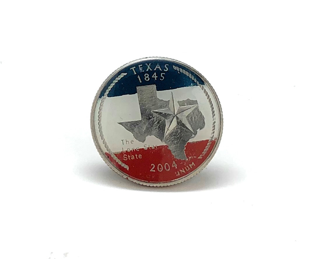 Hand-painted Texas State Quarter lapel pin red white and blue Lone Star State coin pin