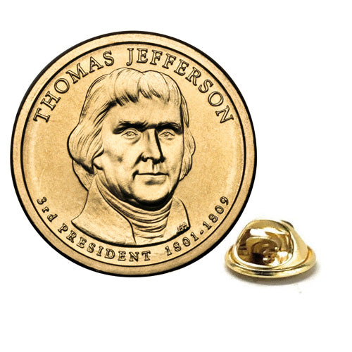 Thomas Jefferson Presidential Dollar Lapel Pin, Uncirculated One Dollar Gold Coin Pin