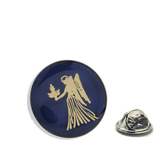 Gold and navy enamel Virgo maiden lapel pin with clutch backing – zodiac astrology accessory