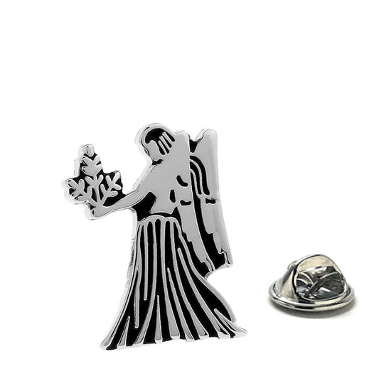Silver and black enamel Virgo maiden lapel pin with clutch backing – zodiac astrology accessory